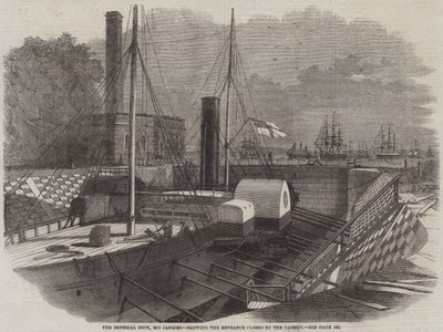 El muelle imperial, Río de Janeiro, mostrando la entrada cerrada por el cajón de Edwin Weedon